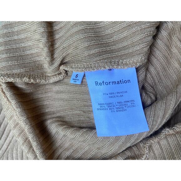 Reformation Kazu Jumpsuit Small Brown Tan Wide Leg Ribbed Knit One Piece Neutral - Picture 10 of 16